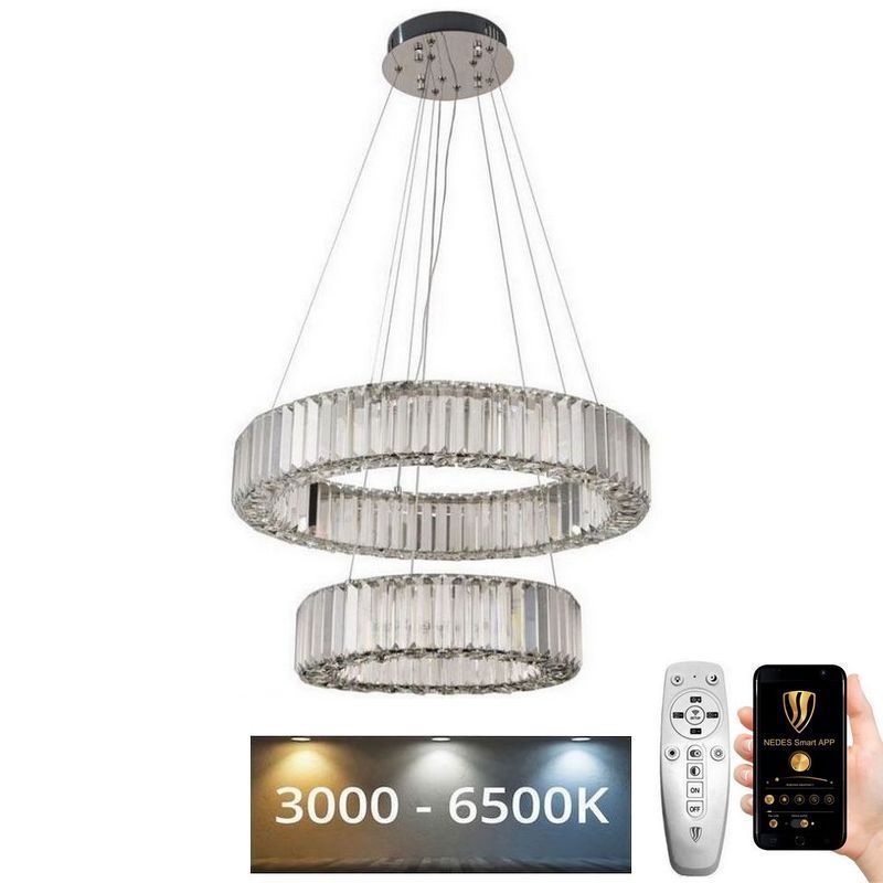 LED Димируем кристален полилей на нишка LED/65W/230V 3000-6500K лъскав хром + дистанционно управление