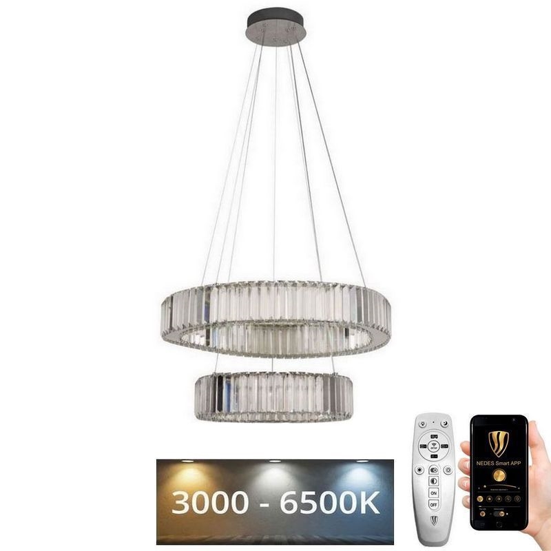 LED Димируем кристален полилей на нишка LED/65W/230V 3000-6500K лъскав хром + дистанционно управление