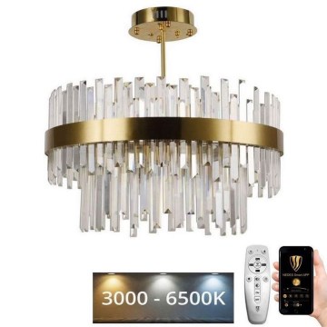 LED Димируем кристален полилей na tyči LED/80W/230V 3000-6500K златист + дистанционно управление
