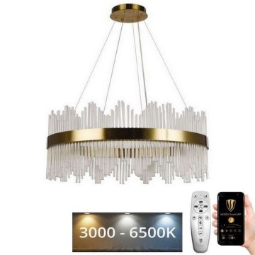 LED Димируем кристален полилей на връв LED/110W/230V 3000-6500K златист + дистанционно управление
