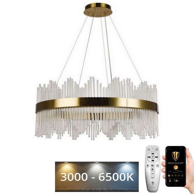LED Димируем кристален полилей на връв LED/110W/230V 3000-6500K златист + дистанционно управление