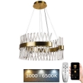 LED Димируем кристален полилей на връв LED/130W/230V 3000-6500K златист + дистанционно управление