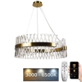 LED Димируем кристален полилей на връв LED/175W/230V 3000-6500K златист + дистанционно управление