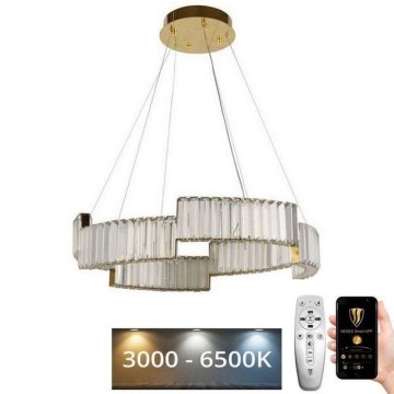 LED Димируем кристален полилей на връв LED/40W/230V 3000-6500K златист + дистанционно управление