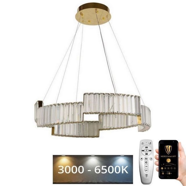 LED Димируем кристален полилей на връв LED/40W/230V 3000-6500K златист + дистанционно управление