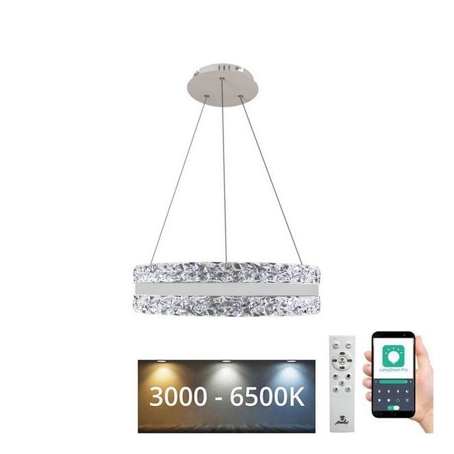LED Димируем кристален полилей на връв LED/80W/230V 3000-6500K бял + дистанционно управление