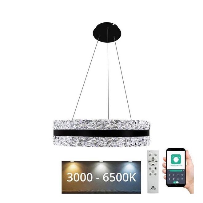 LED Димируем кристален полилей на връв LED/80W/230V 3000-6500K черен + дистанционно управление