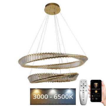 LED Димируем кристален полилей на връв LED/90W/230V 3000-6500K златист/хром + дистанционно управление
