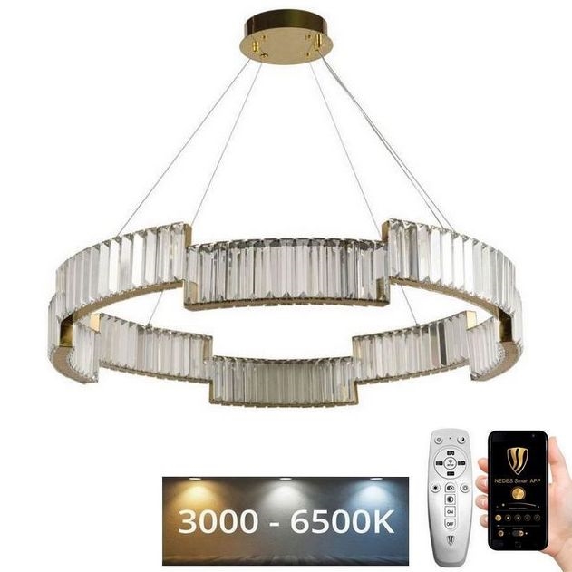 LED Димируем кристален полилей на връв LED/60W/230V 3000-6500K златист + дистанционно управление