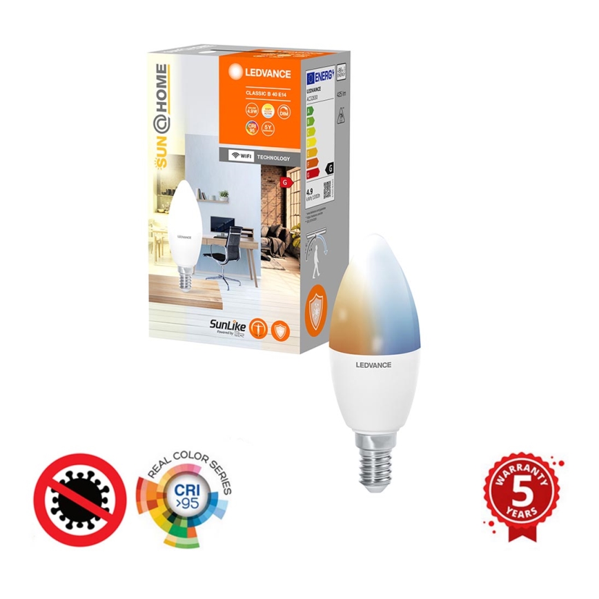 LED Димируема антибактериална крушка B40 E14/4,9W/230V Wi-Fi - Ledvance