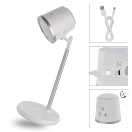 LED Димируема акумулаторна настолна лампа 4в1 LED/6W/3,7V 3000K/4000K/6500K 1500mAh бял