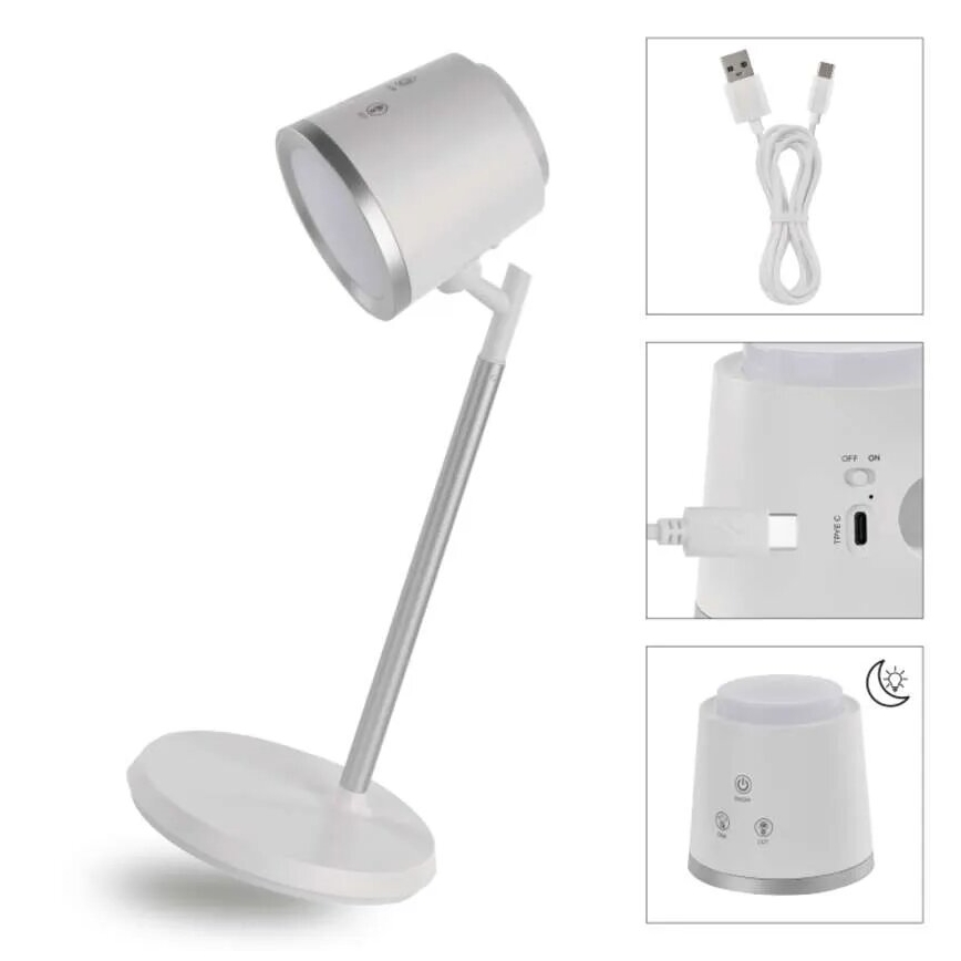 LED Димируема акумулаторна настолна лампа 4в1 LED/6W/3,7V 3000K/4000K/6500K 1500mAh бял