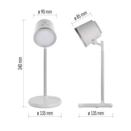 LED Димируема акумулаторна настолна лампа 4в1 LED/6W/3,7V 3000K/4000K/6500K 1500mAh бял