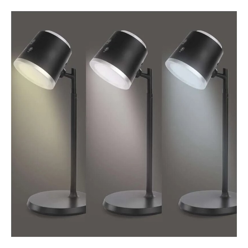 LED Димируема акумулаторна настолна лампа 4в1 LED/6W/3,7V 3000K/4000K/6500K 1500mAh черен