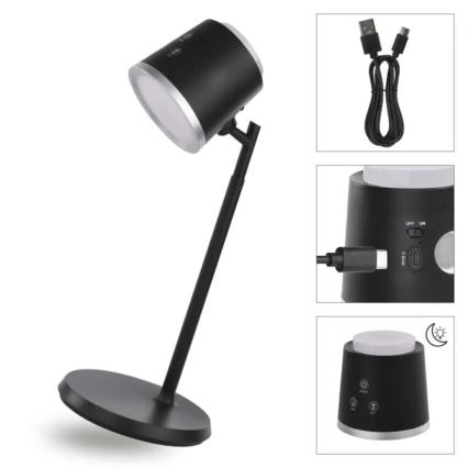 LED Димируема акумулаторна настолна лампа 4в1 LED/6W/3,7V 3000K/4000K/6500K 1500mAh черен