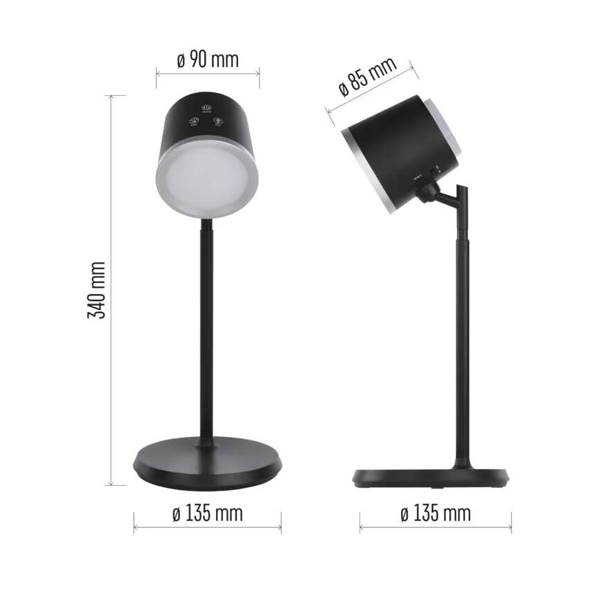 LED Димируема акумулаторна настолна лампа 4в1 LED/6W/3,7V 3000K/4000K/6500K 1500mAh черен