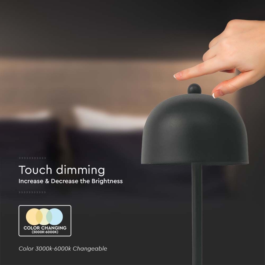 LED Димируема акумулаторна настолна touch лампа LED/1W/5V 3000-6000K 1800 mAh черен