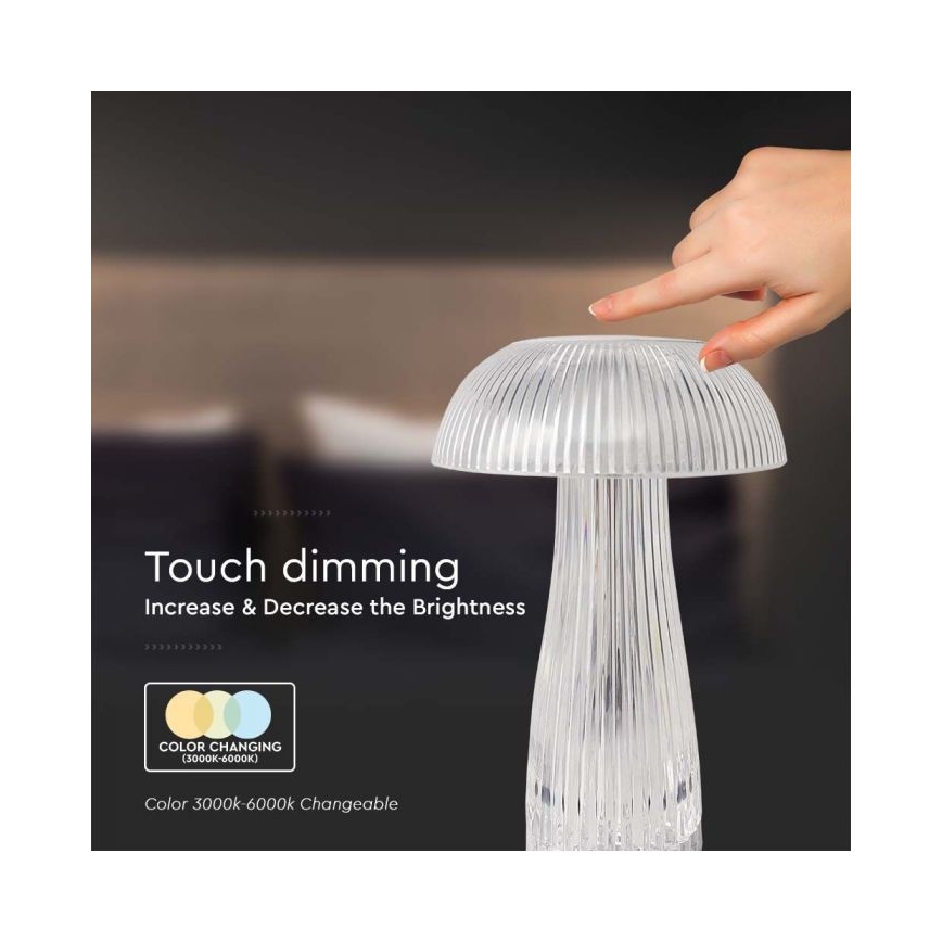 LED Димируема акумулаторна настолна touch лампа LED/1W/5V 3000-6000K 1800 mAh прозрачен