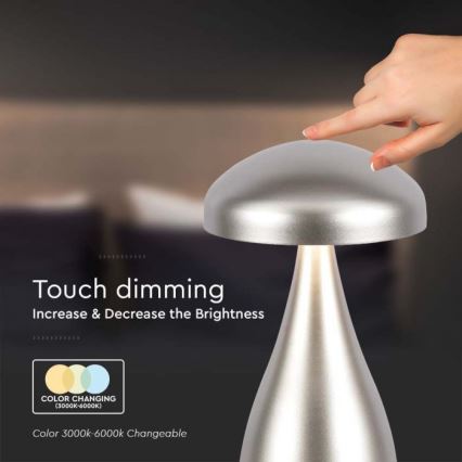 LED Димируема акумулаторна настолна touch лампа LED/1W/5V 3000-6000K 1800 mAh сребрист