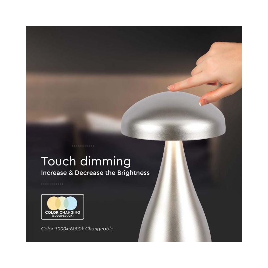 LED Димируема акумулаторна настолна touch лампа LED/1W/5V 3000-6000K 1800 mAh сребрист