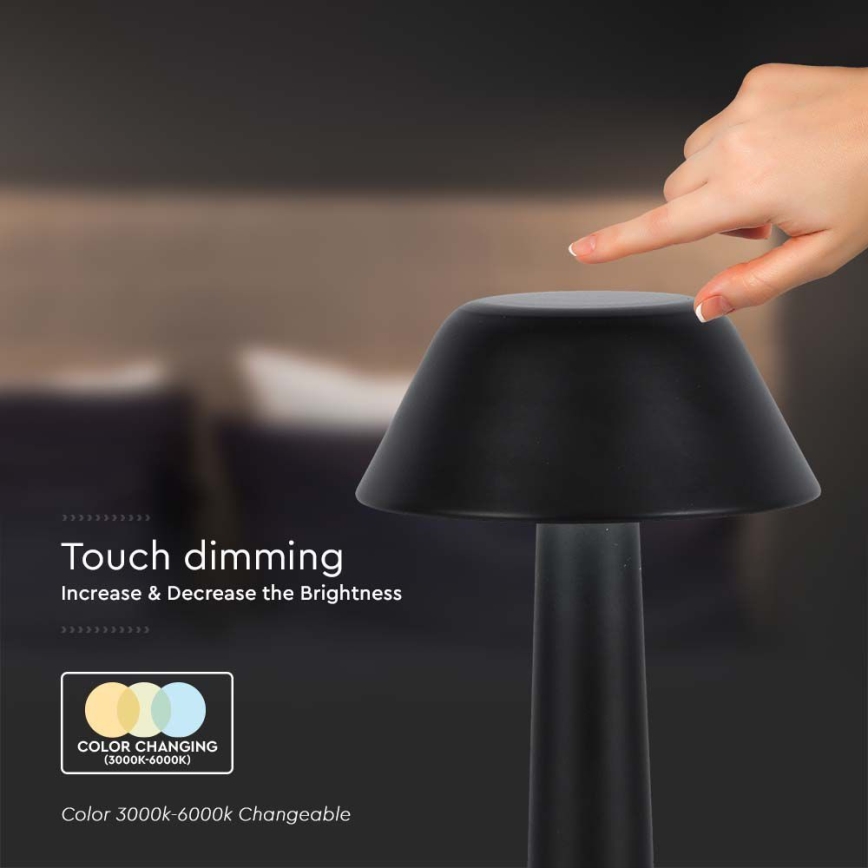 LED Димируема акумулаторна настолна touch лампа LED/1W/5V 3000-6000K 1800 mAh черен