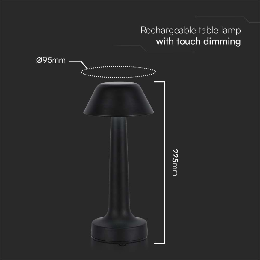LED Димируема акумулаторна настолна touch лампа LED/1W/5V 3000-6000K 1800 mAh черен