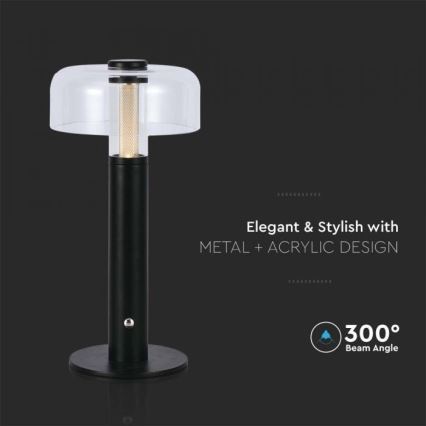LED Димируема акумулаторна настолна touch лампа LED/1W/5V 3000K 1800 mAh черен