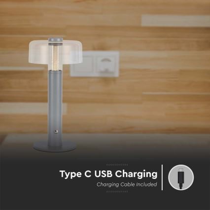 LED Димируема акумулаторна настолна touch лампа LED/1W/5V 3000K 1800 mAh сив