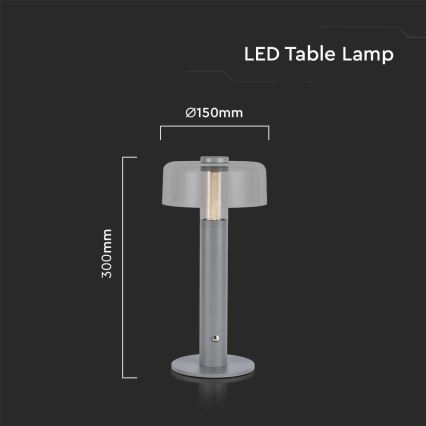 LED Димируема акумулаторна настолна touch лампа LED/1W/5V 3000K 1800 mAh сив