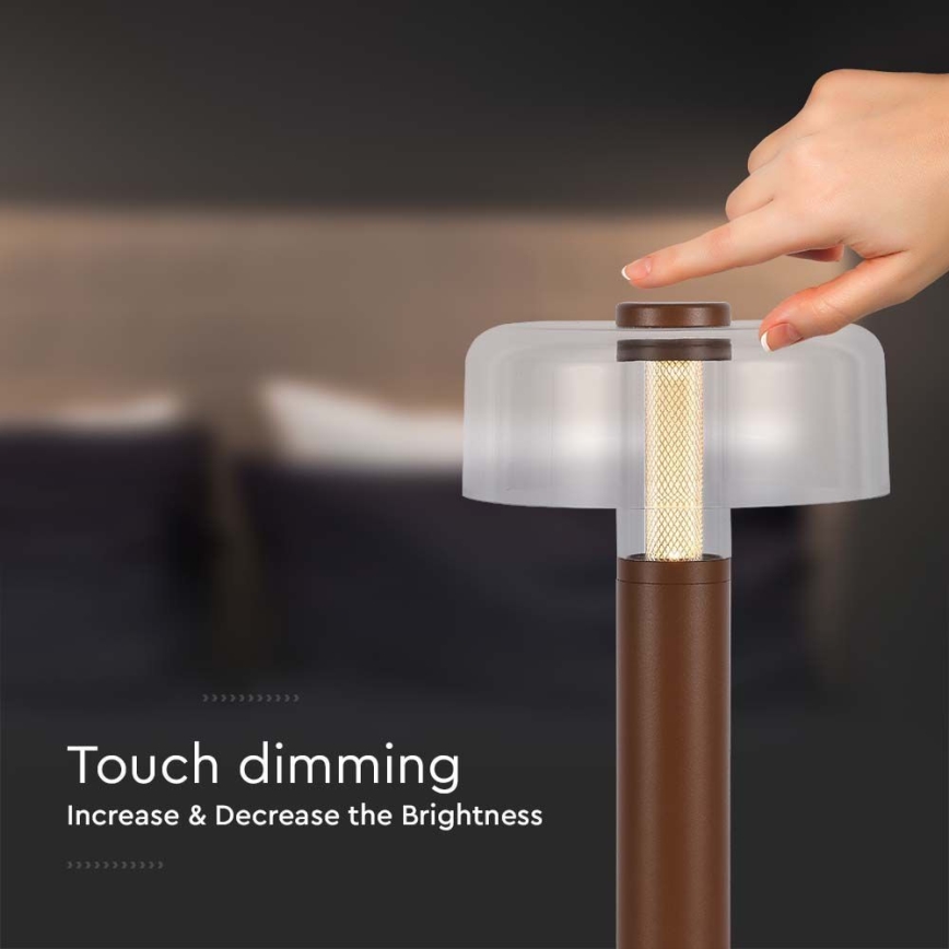 LED Димируема акумулаторна настолна touch лампа LED/1W/5V 3000K 1800 mAh кафяв