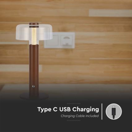 LED Димируема акумулаторна настолна touch лампа LED/1W/5V 3000K 1800 mAh кафяв