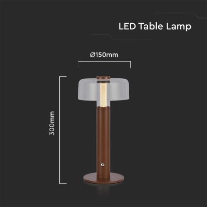 LED Димируема акумулаторна настолна touch лампа LED/1W/5V 3000K 1800 mAh кафяв
