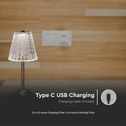 LED Димируема акумулаторна настолна touch лампа LED/2,4W/5V 3000-6000K 1800 mAh лъскав хром