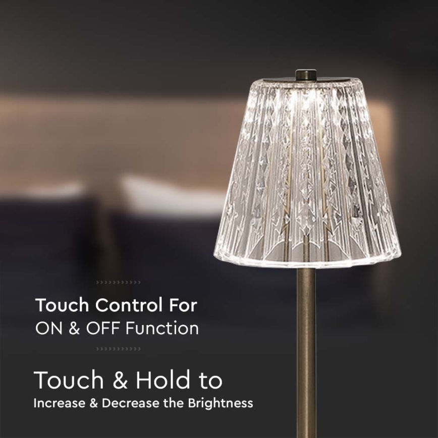 LED Димируема акумулаторна настолна touch лампа LED/2,4W/5V 3000-6000K 1800 mAh лъскав хром