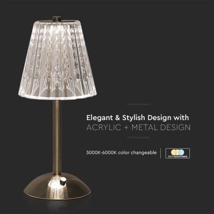 LED Димируема акумулаторна настолна touch лампа LED/2,4W/5V 3000-6000K 1800 mAh лъскав хром