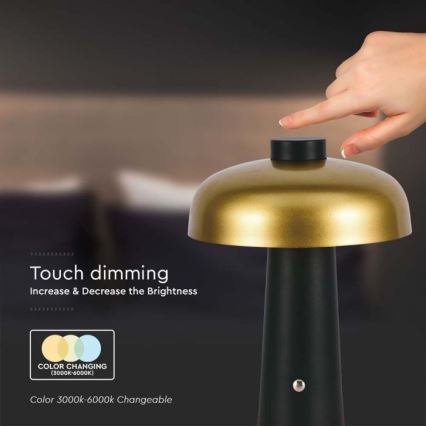 LED Димируема акумулаторна настолна touch лампа LED/3W/5V 3000-6000K 1800 mAh черен/златист