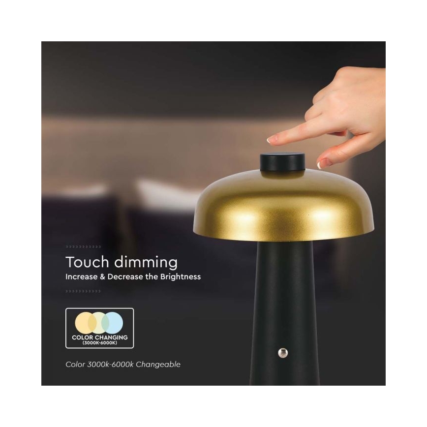 LED Димируема акумулаторна настолна touch лампа LED/3W/5V 3000-6000K 1800 mAh черен/златист