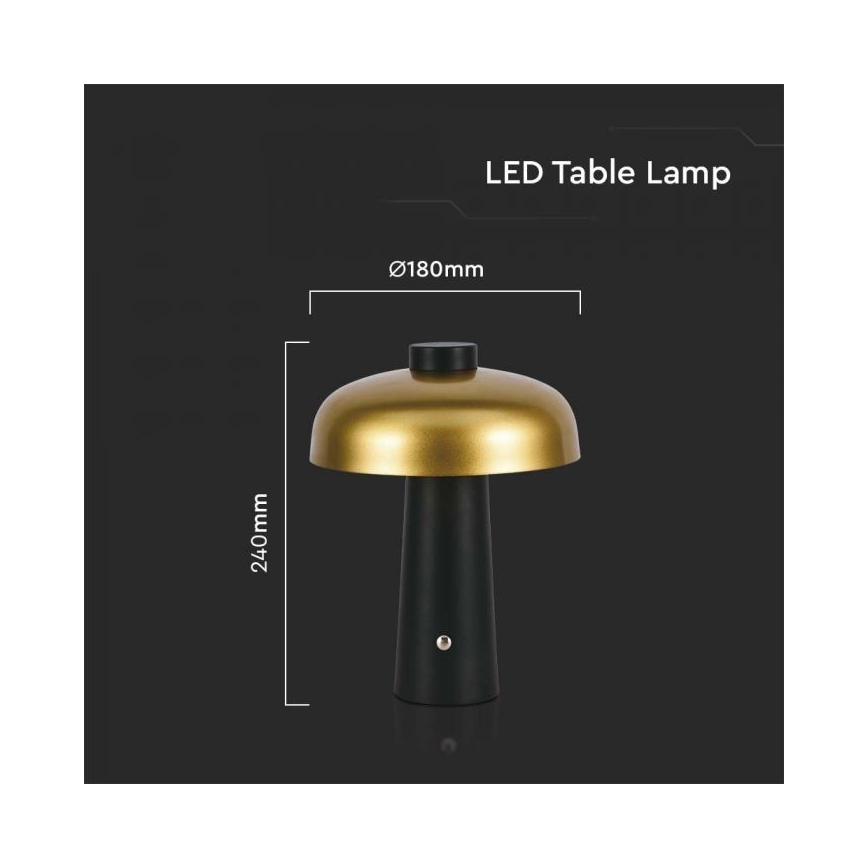 LED Димируема акумулаторна настолна touch лампа LED/3W/5V 3000-6000K 1800 mAh черен/златист