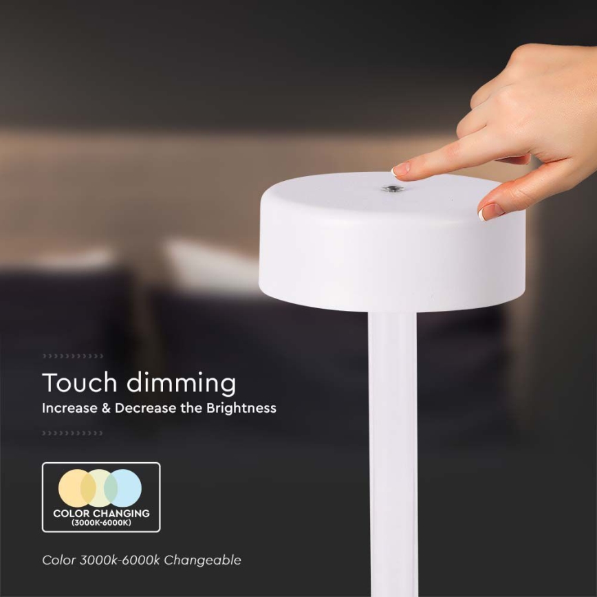 LED Димируема акумулаторна настолна touch лампа LED/3W/5V 3000-6000K 2400 mAh бял