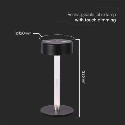 LED Димируема акумулаторна настолна touch лампа LED/3W/5V 3000-6000K 2400 mAh черен