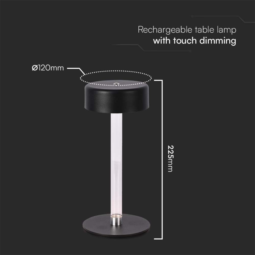 LED Димируема акумулаторна настолна touch лампа LED/3W/5V 3000-6000K 2400 mAh черен