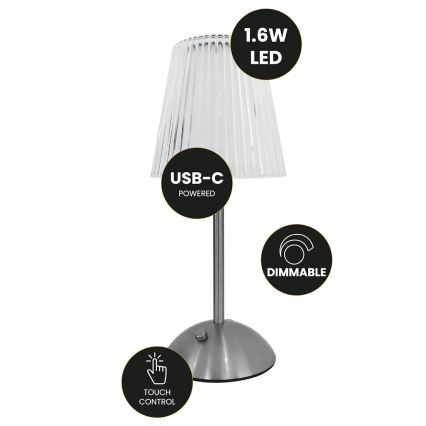 LED Димируема акумулаторна настолна touch лампа ELBA LED/1,6W/800 mAh матов хром/прозрачен