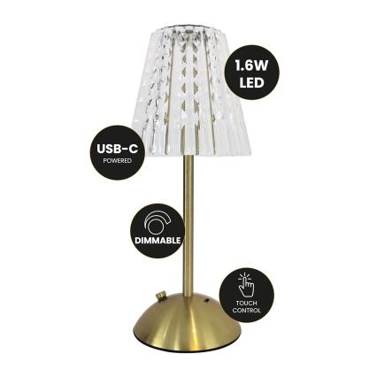 LED Димируема акумулаторна настолна touch лампа ELBA LED/1,6W/800 mAh 3000/4000/6000K златист/прозрачен