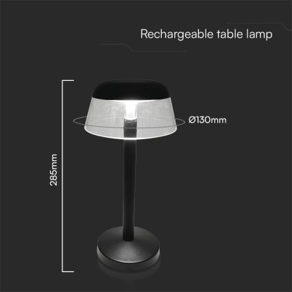 LED Димируема акумулаторна настолна touch лампа LED/3W/5V 3000-6000K 1800 mAh черен