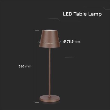 LED Димируема акумулаторна сензорна настолна лампа LED/2W/5V 4400 mAh 3000K IP54 кафяв