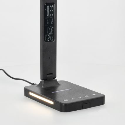 LED Димируема настолна лампа с безжично зареждане QI, дисплей и USB порт LED/7W/230V 3000-6000K черен