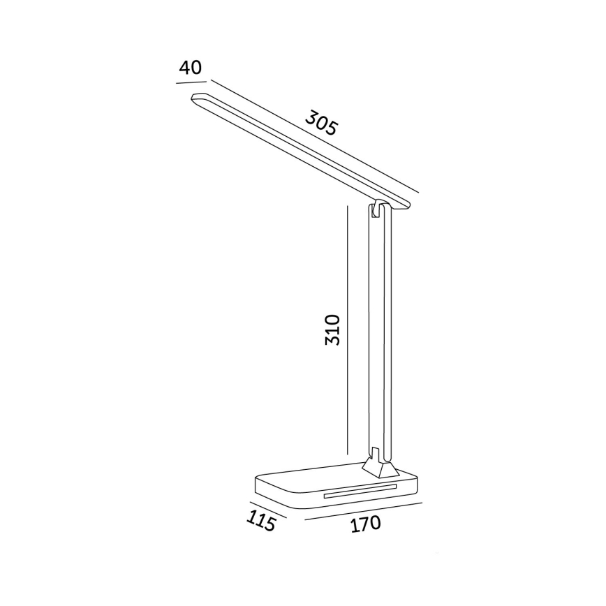 LED Димируема настолна лампа с безжично зареждане QI, дисплей и USB порт LED/7W/230V 3000-6000K черен