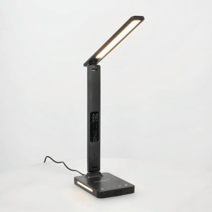 LED Димируема настолна лампа с безжично зареждане QI, дисплей и USB порт LED/7W/230V 3000-6000K черен