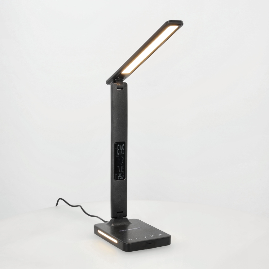 LED Димируема настолна лампа с безжично зареждане QI, дисплей и USB порт LED/7W/230V 3000-6000K черен
