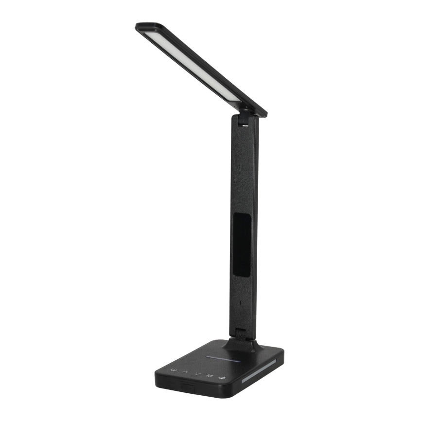 LED Димируема настолна лампа с безжично зареждане QI, дисплей и USB порт LED/7W/230V 3000-6000K черен